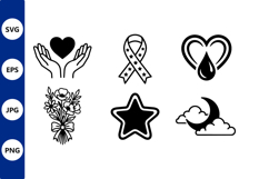 Black and White Heart Ribbon Flowers Star Moon Icons Vector Product Image 1