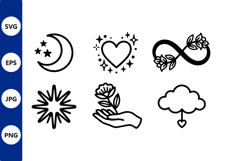 Black And White Moon Stars Heart Flower Cloud Icons Vector Product Image 1