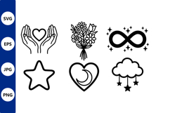 Black white line art love symbols vector icons Product Image 1
