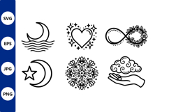 Black Line Art Infinity Moon Heart Cloud Spiritual Icons Product Image 1