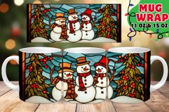Festive Stained Glass Winter Snowman Mug Wrap 11oz 15oz Product Image 1