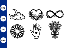 Black and white floral heart hand moon vector art Product Image 1