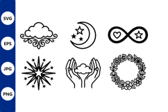 Black White Celestial Infinity Floral Vector Icons Product Image 1