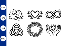 Black and White Celestial and Floral Vector Icons Product Image 1