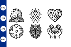 Black and White Moon Heart Ribbon Flower Hands Vector Product Image 1