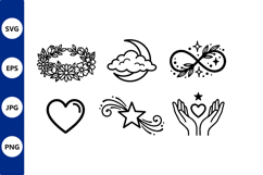 Black and white floral moon infinity star hands vector icons Product Image 1
