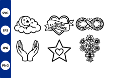 Black and White Autism Acceptance Heart Ribbon Icons Product Image 1