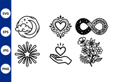 Black and White Heart Moon Infinity Floral Icons Product Image 1
