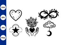 Black and white stars heart infinity floral vector line art Product Image 1