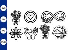 Black and White Flower Heart Moon Vector Art Product Image 1