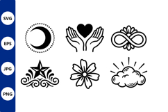 Moon heart hands infinity star flower cloud vector icons Product Image 1