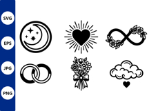 Black and White Moon Heart Floral Infinity Rings Vector Product Image 1