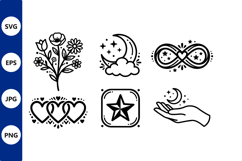 Floral Moon Heart Star Vector Art Product Image 1