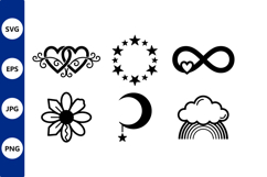 Romantic hearts stars and moon vector icons Product Image 1