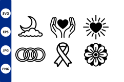 Black and White Icon Moon Heart Ribbon Flower Product Image 1