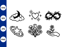 Black line art moon heart infinity flower hand bouquet Product Image 1