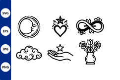Moon Face Heart Star Infinity Flower Vase Vector Icons Product Image 1