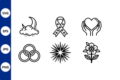 Black and White Moon Cloud Ribbon Heart Flower Icons Product Image 1