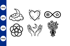 Mystical Moon Heart Flower Vector Illustration Product Image 1