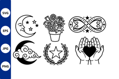 Black and white floral pot crescent moon vector art Product Image 1