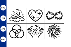 Celestial heart moon hands line art vector Product Image 1