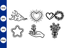 Black Line Art Heart Infinity Moon Star Flower Vector Product Image 1