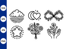 Black and White Floral and Celestial Vector Icon Product Image 1