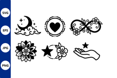 Black and White Moon Heart Flower Star Hand Vector Icons Product Image 1