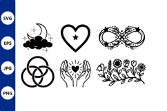 Black and White Heart Hands Stars Moon Vector Illustration Product Image 1