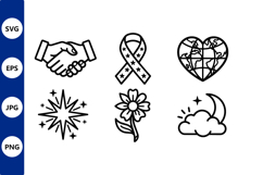 Black and White Handshake Ribbon Heart Globe Icons Vector Product Image 1