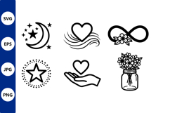 Black and White Heart Flowers Infinity Hand Vector Icons Product Image 1
