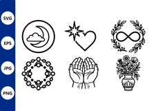 Black and White of Heart Moon Flowers Vector Product Image 1