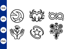 Black and White Heart Wreath Infinity Star Moon Flower Icons Product Image 1