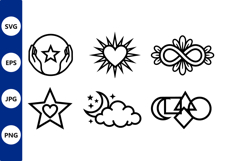 Black White Celestial Heart Star Vector Art Product Image 1