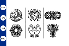 Mystical crescent moon heart star floral bouquet vector art Product Image 1