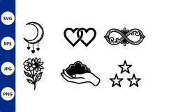 Hand Drawn Moon Hearts Stars Vector Product Image 1