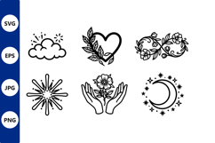 Black and white floral heart hands moon star vector icons Product Image 1