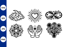 Black and white celestial moon heart floral vector art Product Image 1
