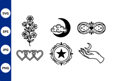 Black and white ornate celestial floral vector elements Product Image 1