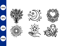 Black White Line Art Bouquet Moon Heart Star Ribbon Product Image 1