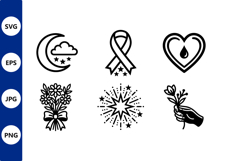Black white vector line art moon cloud stars ribbon bouquet Product Image 1