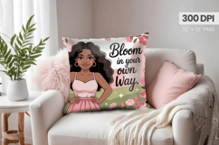 Afro Girl /Woman braided hair Pillow Design, Black Queen PNG Product Image 1