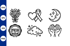 Hope ribbon heart flower moon hands vector illustration Product Image 1