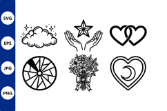 Black and white vector line art stars hands hearts bouquet Product Image 1