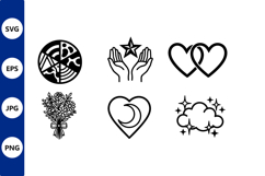 Black and white pizza and heart icons vector Product Image 1