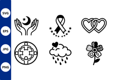 Black And White Crescent Hands Ribbon Hearts Rain Flower Product Image 1