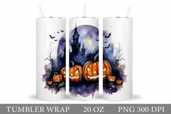 Halloween Tumbler Wrap Sublimation. Scary Pumpkin Tumbler Product Image 1