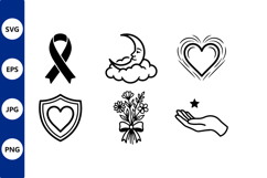 Black Ribbon Moon Heart Shield Hand Vector Art Icons Product Image 1