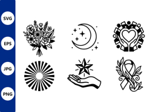 Black and white floral moon star heart ribbon vector art Product Image 1
