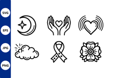 Moon Star Hands Heart Love Ribbon Flower Vector Art Product Image 1